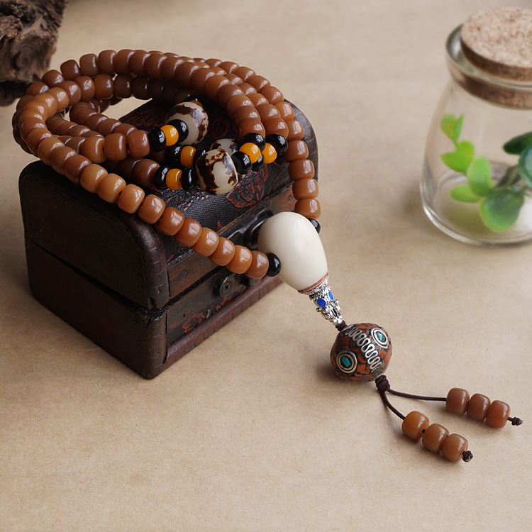 Weathering Old Bodhi Beads 108 Prayer Mala Bracelet